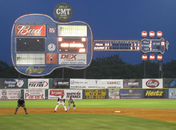 The guitar scoreboard at Greer Stadium