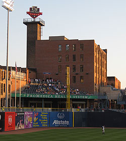 The distinctive home run porch, called The Roost, that hovers above right field is attached to restored warehouses