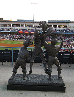 Titled I Got It, this sculpture is one of two in the outfield made possible by the Arts Commission of Greater Toledo