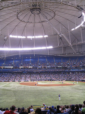 Catwalks ring Tropicana Field's cable-supported domed roof