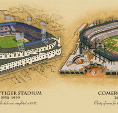 Ballparks of Detroit illustrated poster