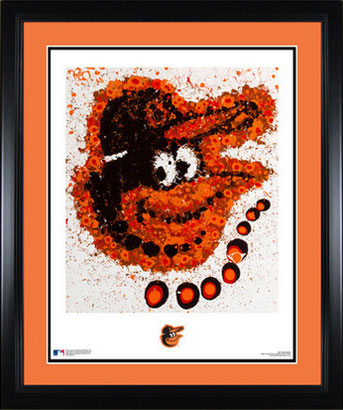 Framed and matted Orioles logo art