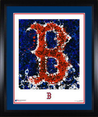 Framed and matted Red Sox logo art