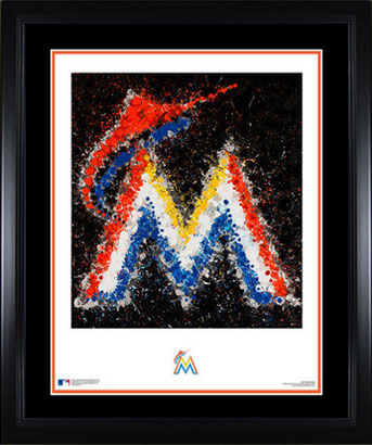 Framed and matted Marlins logo art