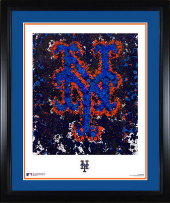 Framed and matted Mets logo art
