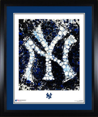 Framed and matted Yankees logo art