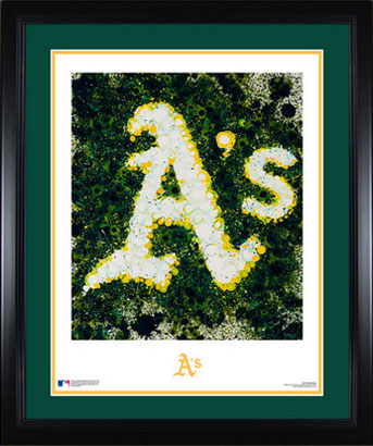 Framed and matted A's logo art