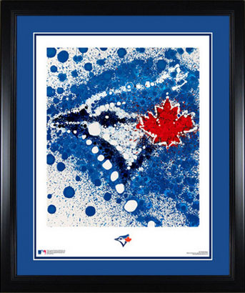 Framed and matted Blue Jays logo art