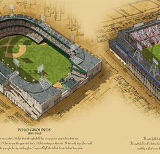 Historic New York ballparks illustrated poster
