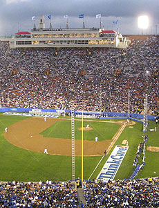 First pitch at Coliseum exhibition game on March 29, 2008