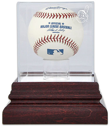 Indians single baseball antique mahogany display case