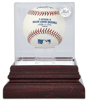 Mets single baseball antique mahogany display case