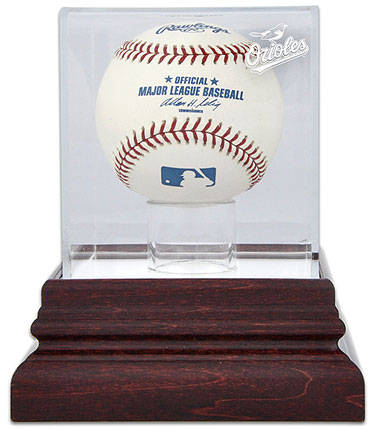 Orioles single baseball antique mahogany display case