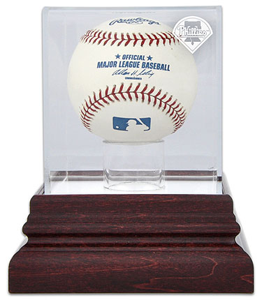 Phillies single baseball antique mahogany display case