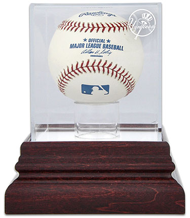 Yankees single baseball antique mahogany display case