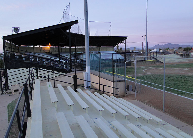 Copper King Stadium has a covered grandstand, two separate sets of bleachers and looks out upon the ranges of the Chiricahua Mountains