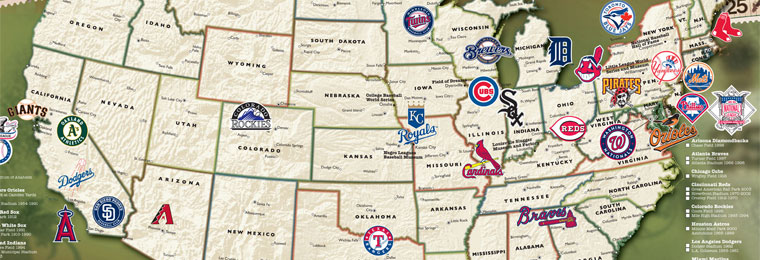 Major League Baseball Map poster in the Baseball Pilgrimages store