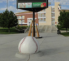Concrete ball in front of Isotopes Park