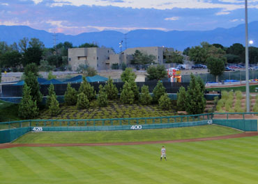Center field hill and mountain backdrop in Albuquerque