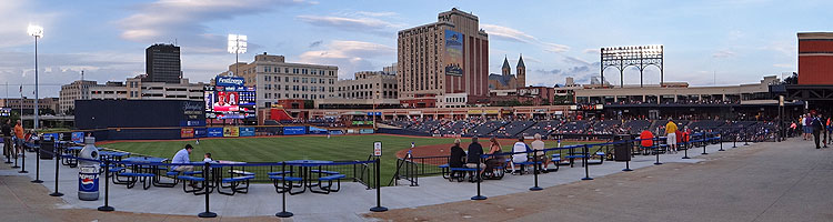 Akron's Canal Park, seen from the left field line concourse