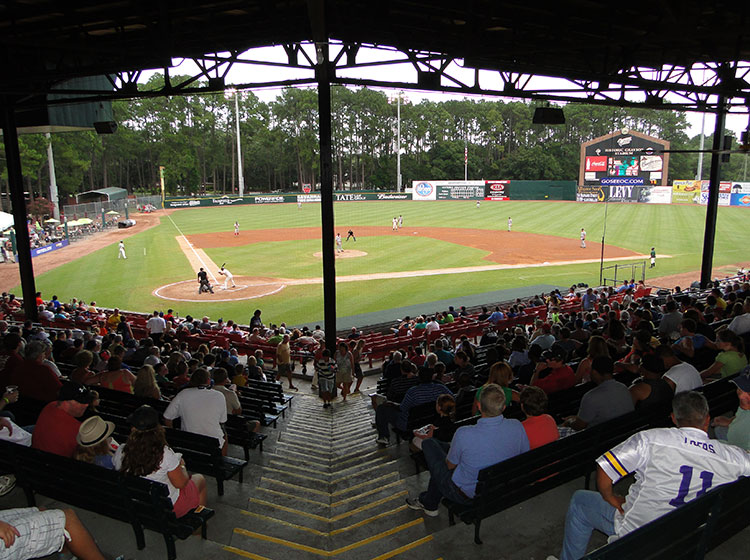 The view from within the main grandstand at Grayson Stadium