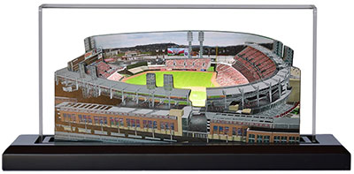 Great American Ball Park model in lighted display case