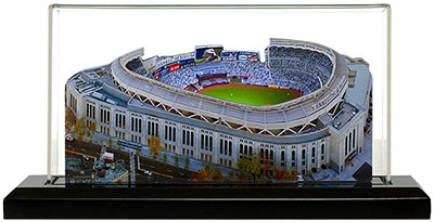 Yankee Stadium model in lighted display case