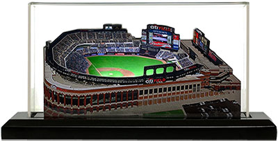 Citi Field model in lighted display case