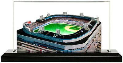 Tiger Stadium model in lighted display case