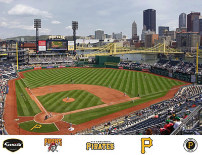 PNC Park mural with Pirates logos