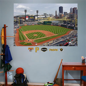 Pirates ballpark and logos displayed on wall