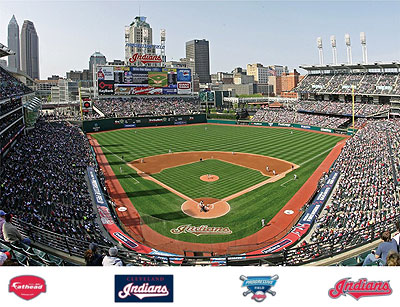 Progressive Field mural with Indians logos