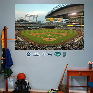 Mariners ballpark and logos displayed on wall