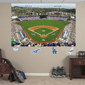Dodgers ballpark and logos displayed on wall