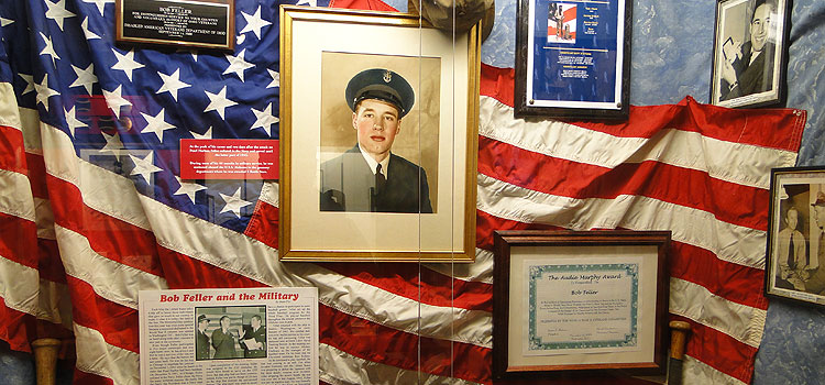 Mementos from Bob Feller's military service fill up one of the many display cases at the museum