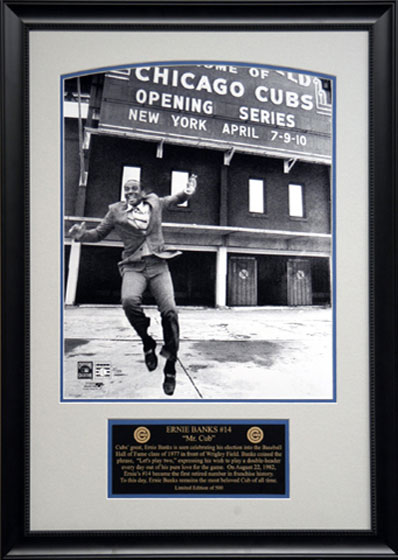 Ernie Banks in front of Wrigley Field photo