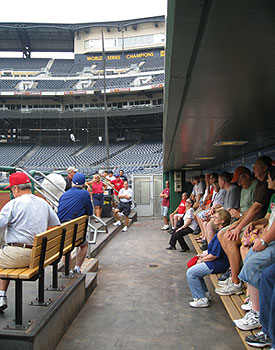 Ballpark tourists at PNC Park get to sit in the Pirates' dugout