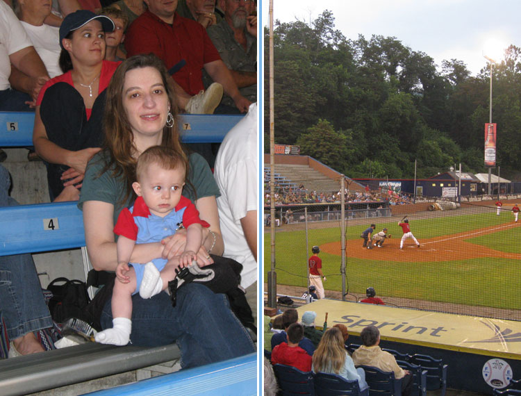 Zachary watching his first game from the comforts of his mother's lap in Asheville