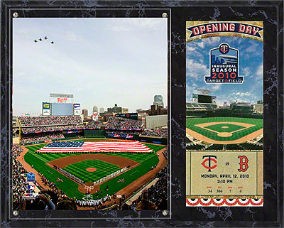 Target Field Opening Day ticket and photo plaque