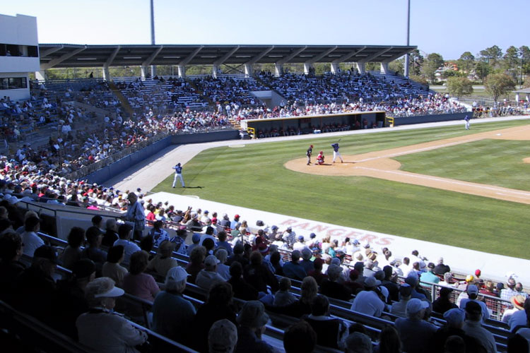 Bleachers filled much of the grandstand during the Texas Rangers tenure at Charlotte County Stadium