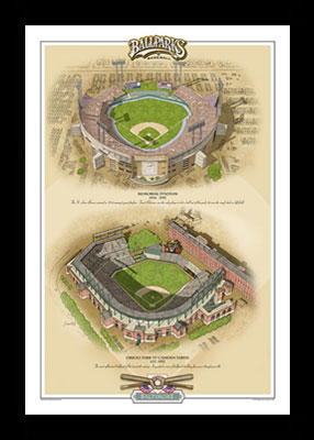 Framed Ballparks of Baltimore poster