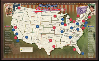 Framed Major League Ballpark map print