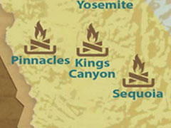 Campfire icons on national park map poster