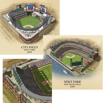 National League ballpark poster close-ups