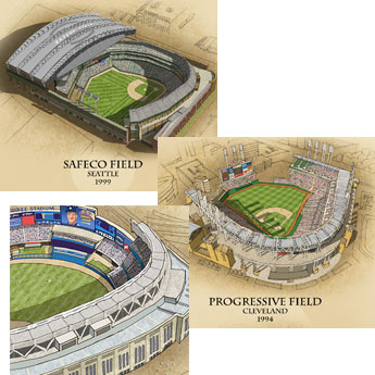 American League ballpark poster close-ups