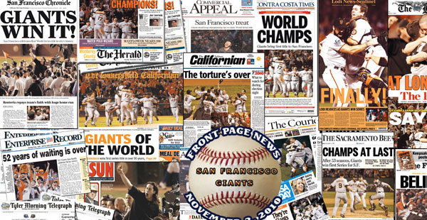 Newspaper headlines from Giants' 2010 World Series victory