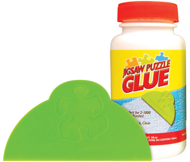 Puzzle glue bottle with spreader