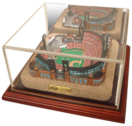 Busch Stadium replica inside of display case