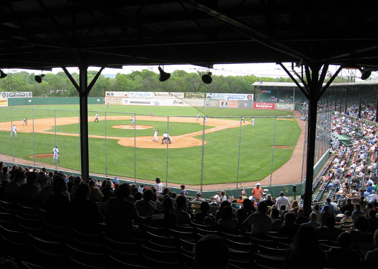 View from the covered grandstand at Rickwood Field