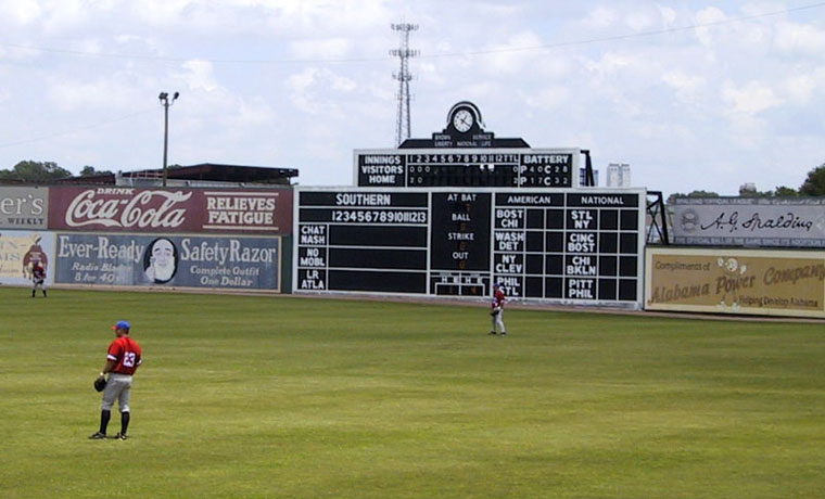 Hand-operated scoreboard at Rickwood Field